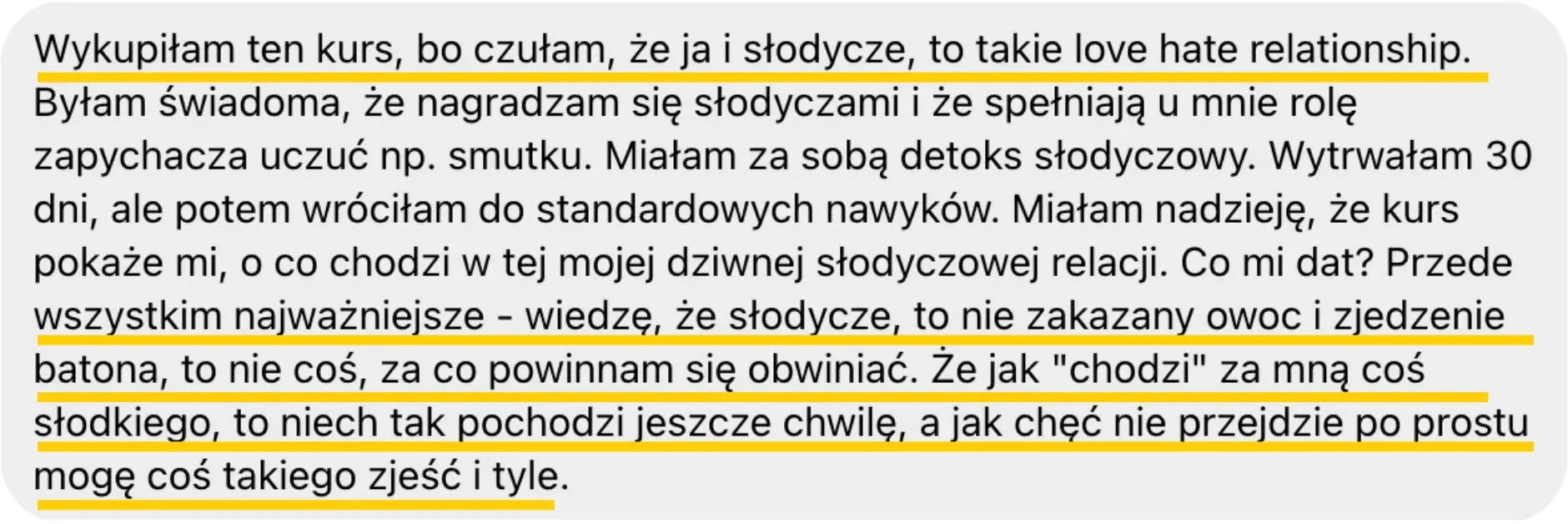 Opinia o kursie Jak odzyskać kontrolę nad słodyczami
