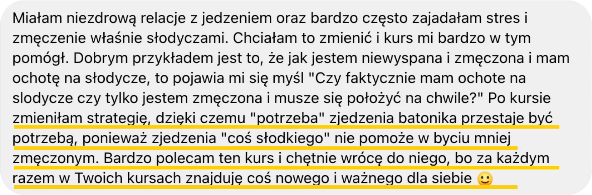Opinia o kursie Jak odzyskać kontrolę nad słodyczami