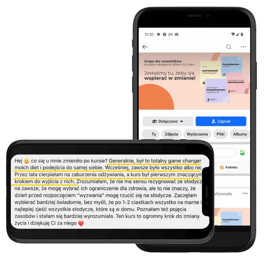 Bonus kursu jak przestać jeść słodycze: Zamknięta grupa na facebooku dla uczestników